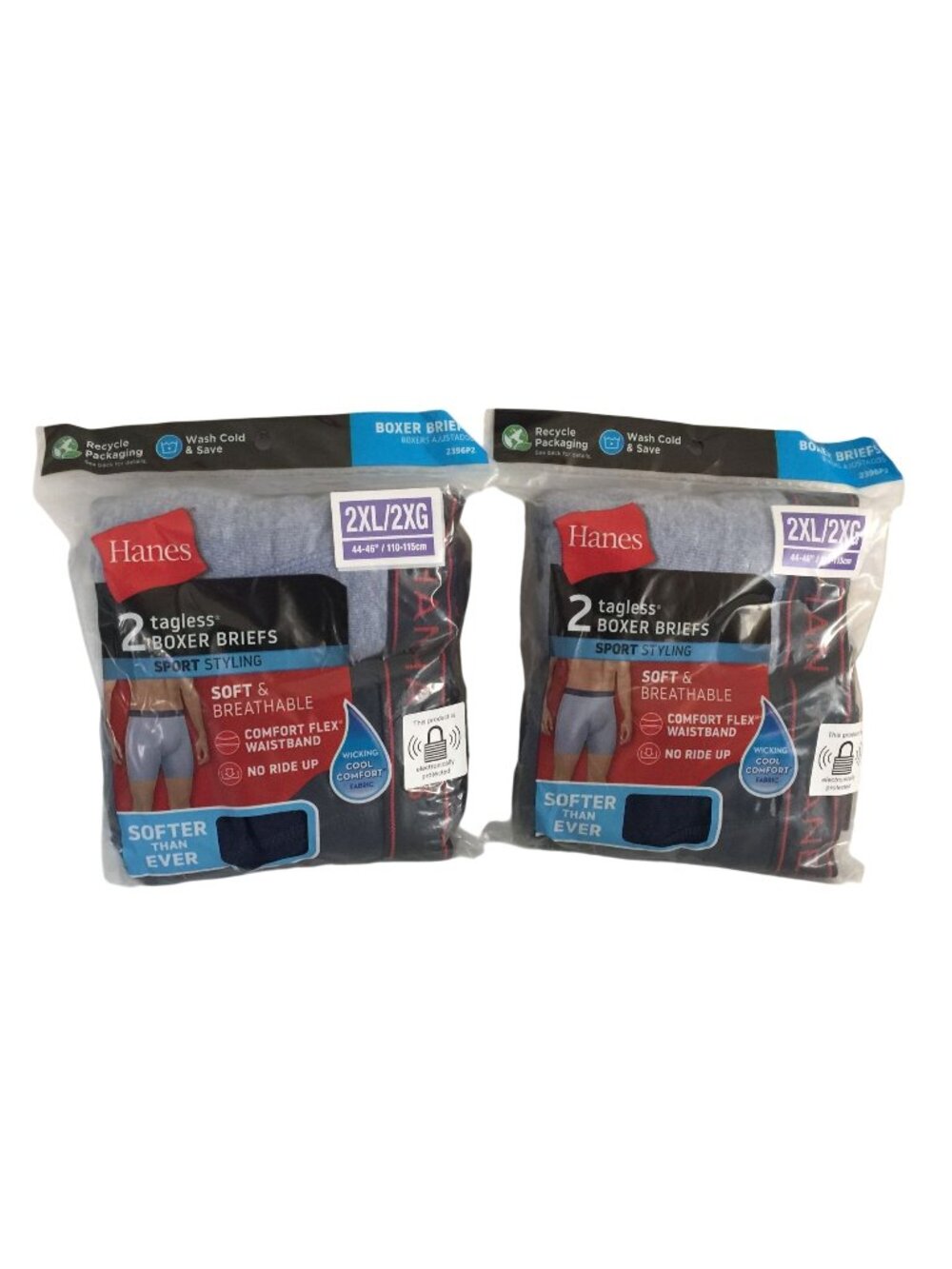 Hanes Men's Tagless Boxer Briefs 2XL 44-46" Gray Navy 4 Pairs